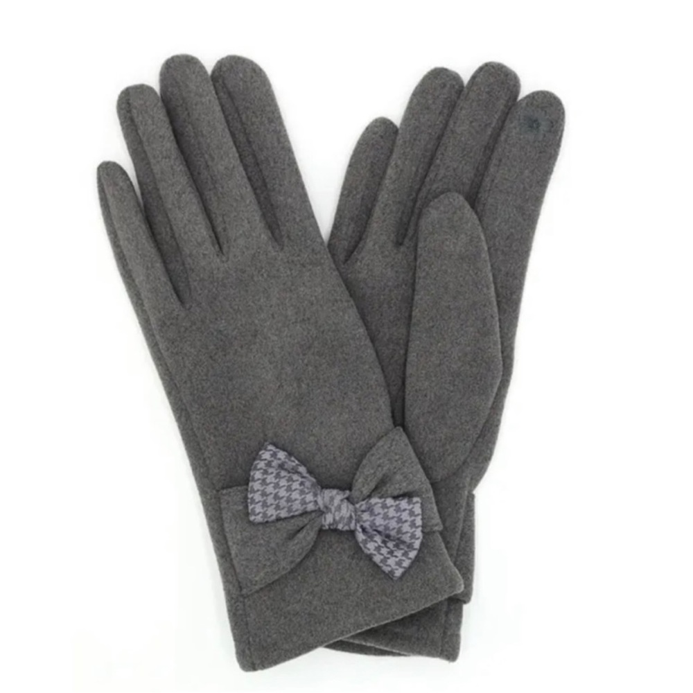 🛍🆕GRAY HOUNDSTOOTH BOW SMART TOUCHSCREEN GLOVES